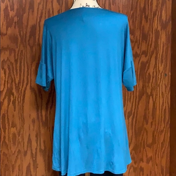Women Short Sleeve Teal Blouse - Picture 11 of 11
